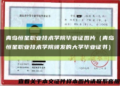青岛恒星职业技术学院毕业证图片（青岛恒星职业技术学院颁发的大学毕业证书）缩略图