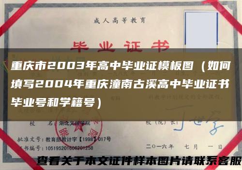 重庆市2003年高中毕业证模板图（如何填写2004年重庆潼南古溪高中毕业证书毕业号和学籍号）缩略图