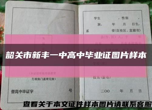 韶关市新丰一中高中毕业证图片样本缩略图