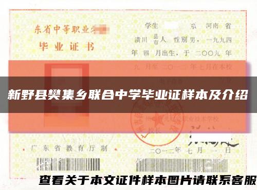 新野县樊集乡联合中学毕业证样本及介绍缩略图