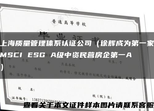 上海质量管理体系认证公司（徐辉成为第一家MSCI ESG A级中资民营房企第一A）缩略图