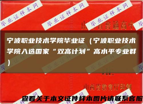 宁波职业技术学院毕业证（宁波职业技术学院入选国家“双高计划”高水平专业群）缩略图