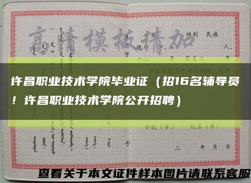 许昌职业技术学院毕业证（招16名辅导员！许昌职业技术学院公开招聘）缩略图