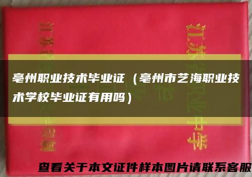 亳州职业技术毕业证（亳州市艺海职业技术学校毕业证有用吗）缩略图