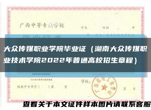大众传媒职业学院毕业证（湖南大众传媒职业技术学院2022年普通高校招生章程）缩略图