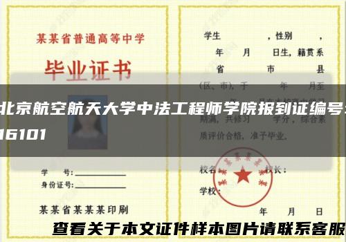 北京航空航天大学中法工程师学院报到证编号:16101缩略图