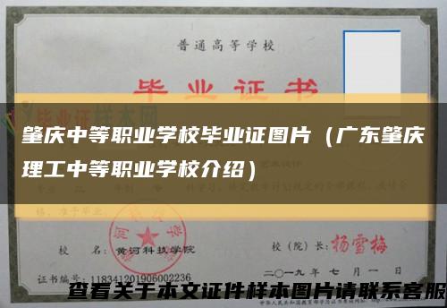 肇庆中等职业学校毕业证图片（广东肇庆理工中等职业学校介绍）缩略图