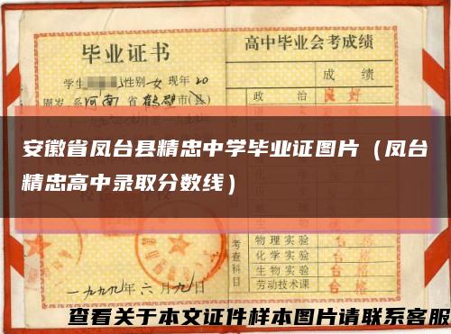 安徽省凤台县精忠中学毕业证图片（凤台精忠高中录取分数线）缩略图