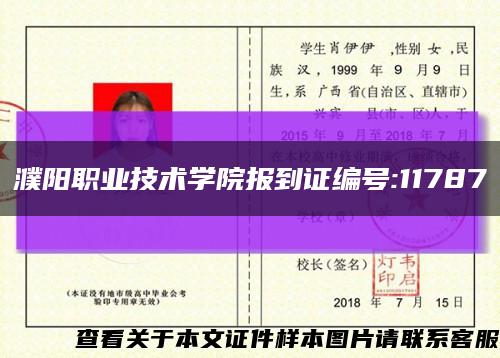 濮阳职业技术学院报到证编号:11787缩略图