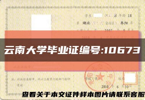 云南大学毕业证编号:10673缩略图
