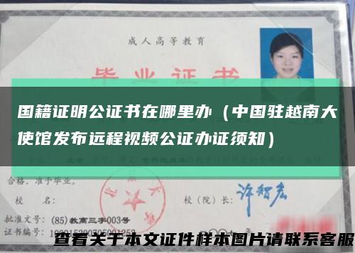 国籍证明公证书在哪里办（中国驻越南大使馆发布远程视频公证办证须知）缩略图