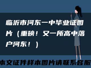 临沂市河东一中毕业证图片（重磅！又一所高中落户河东！）缩略图