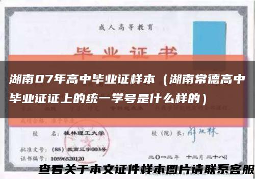 湖南07年高中毕业证样本（湖南常德高中毕业证证上的统一学号是什么样的）缩略图