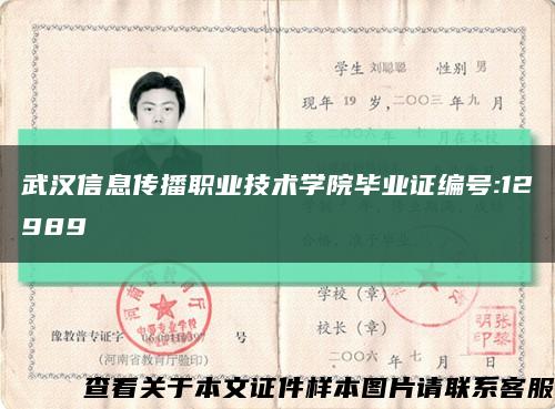 武汉信息传播职业技术学院毕业证编号:12989缩略图