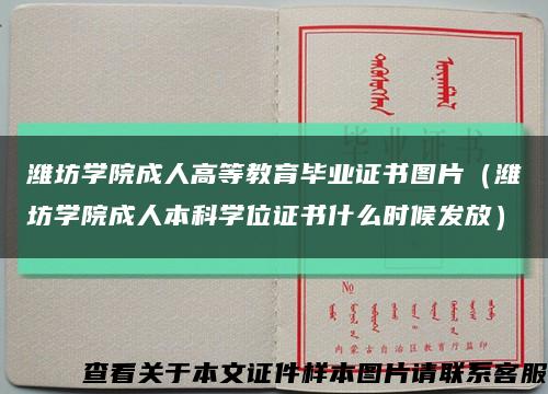 潍坊学院成人高等教育毕业证书图片（潍坊学院成人本科学位证书什么时候发放）缩略图