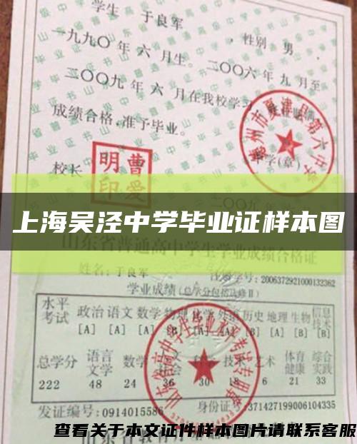 上海吴泾中学毕业证样本图缩略图