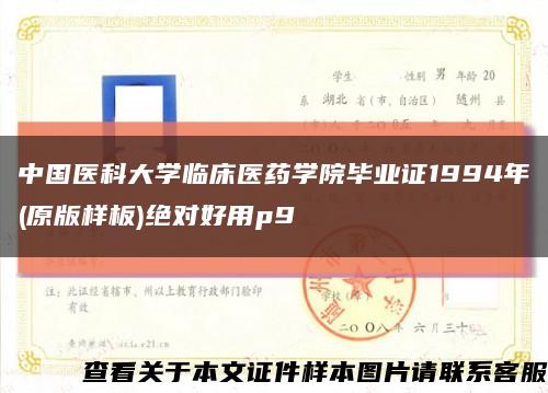 中国医科大学临床医药学院毕业证1994年(原版样板)绝对好用p9缩略图