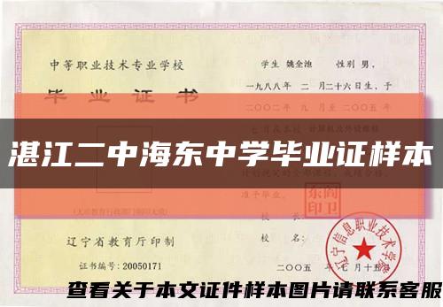 湛江二中海东中学毕业证样本缩略图