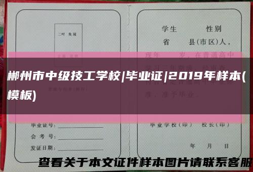 郴州市中级技工学校|毕业证|2019年样本(模板)缩略图