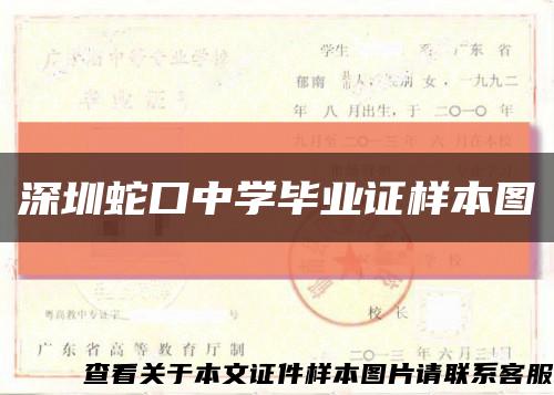 深圳蛇口中学毕业证样本图缩略图