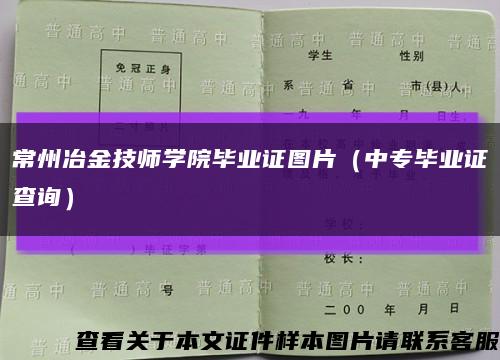 常州冶金技师学院毕业证图片（中专毕业证查询）缩略图