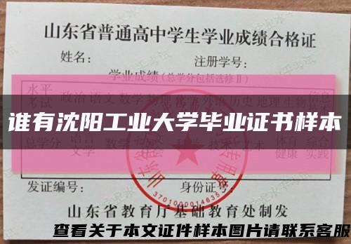 谁有沈阳工业大学毕业证书样本缩略图