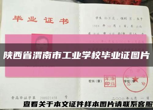 陕西省渭南市工业学校毕业证图片缩略图