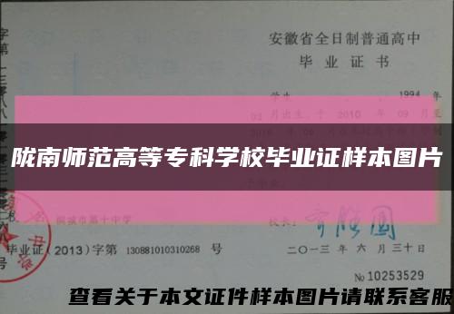 陇南师范高等专科学校毕业证样本图片缩略图