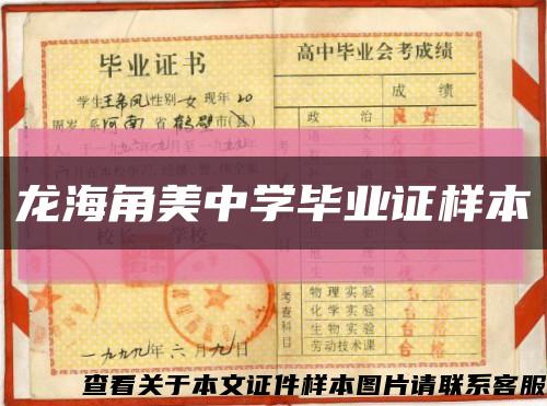 龙海角美中学毕业证样本缩略图