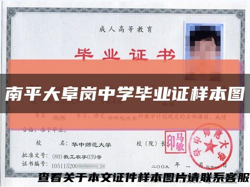 南平大阜岗中学毕业证样本图缩略图