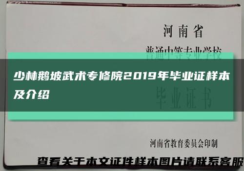 少林鹅坡武术专修院2019年毕业证样本及介绍缩略图