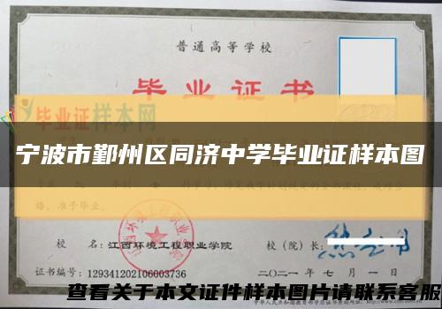 宁波市鄞州区同济中学毕业证样本图缩略图