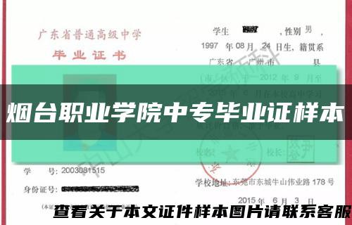 烟台职业学院中专毕业证样本缩略图