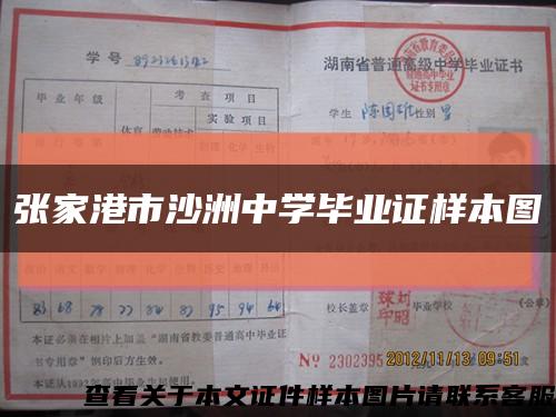 张家港市沙洲中学毕业证样本图缩略图