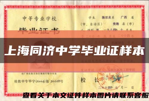 上海同济中学毕业证样本缩略图