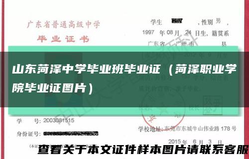 山东菏泽中学毕业班毕业证（菏泽职业学院毕业证图片）缩略图