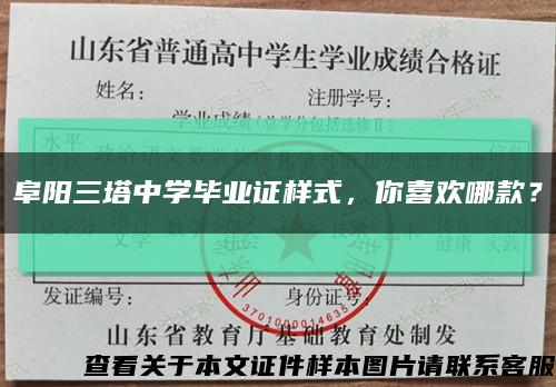 阜阳三塔中学毕业证样式，你喜欢哪款？缩略图