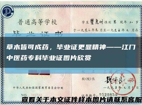草木皆可成药，毕业证更显精神——江门中医药专科毕业证图片欣赏缩略图