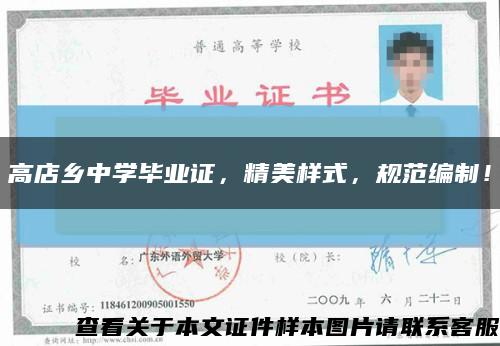 高店乡中学毕业证，精美样式，规范编制！缩略图