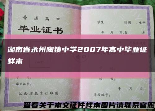 湖南省永州陶铸中学2007年高中毕业证样本缩略图