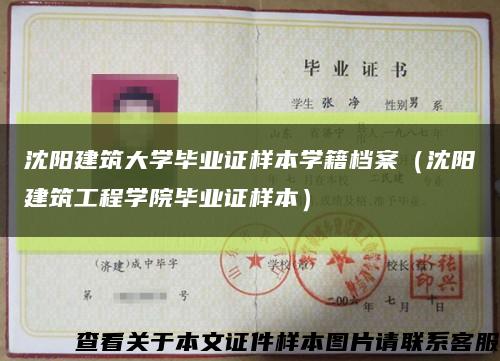 沈阳建筑大学毕业证样本学籍档案（沈阳建筑工程学院毕业证样本）缩略图
