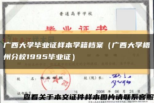 广西大学毕业证样本学籍档案（广西大学梧州分校1995毕业证）缩略图