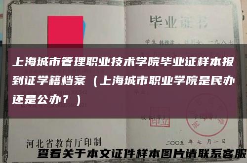 上海城市管理职业技术学院毕业证样本报到证学籍档案（上海城市职业学院是民办还是公办？）缩略图