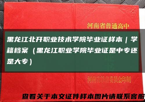 黑龙江北开职业技术学院毕业证样本｜学籍档案（黑龙江职业学院毕业证是中专还是大专）缩略图