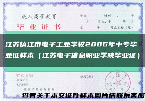 江苏镇江市电子工业学校2006年中专毕业证样本（江苏电子信息职业学院毕业证）缩略图