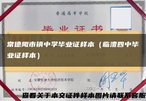 常德陬市镇中学毕业证样本（临澧四中毕业证样本）缩略图