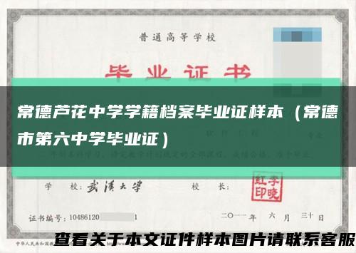 常德芦花中学学籍档案毕业证样本（常德市第六中学毕业证）缩略图