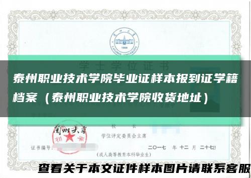 泰州职业技术学院毕业证样本报到证学籍档案（泰州职业技术学院收货地址）缩略图