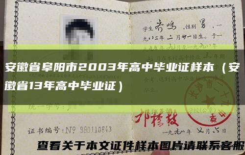 安徽省阜阳市2003年高中毕业证样本（安徽省13年高中毕业证）缩略图