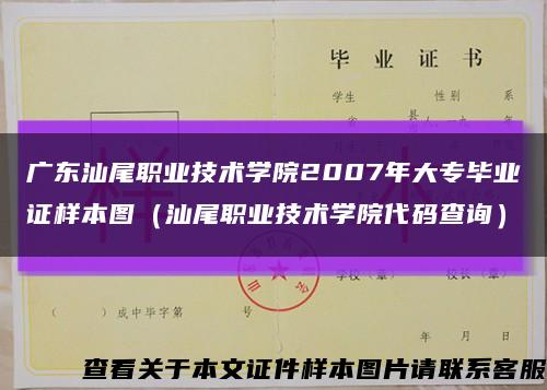 广东汕尾职业技术学院2007年大专毕业证样本图（汕尾职业技术学院代码查询）缩略图